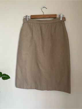 Classic Tan Wool-Blend Pencil Skirt